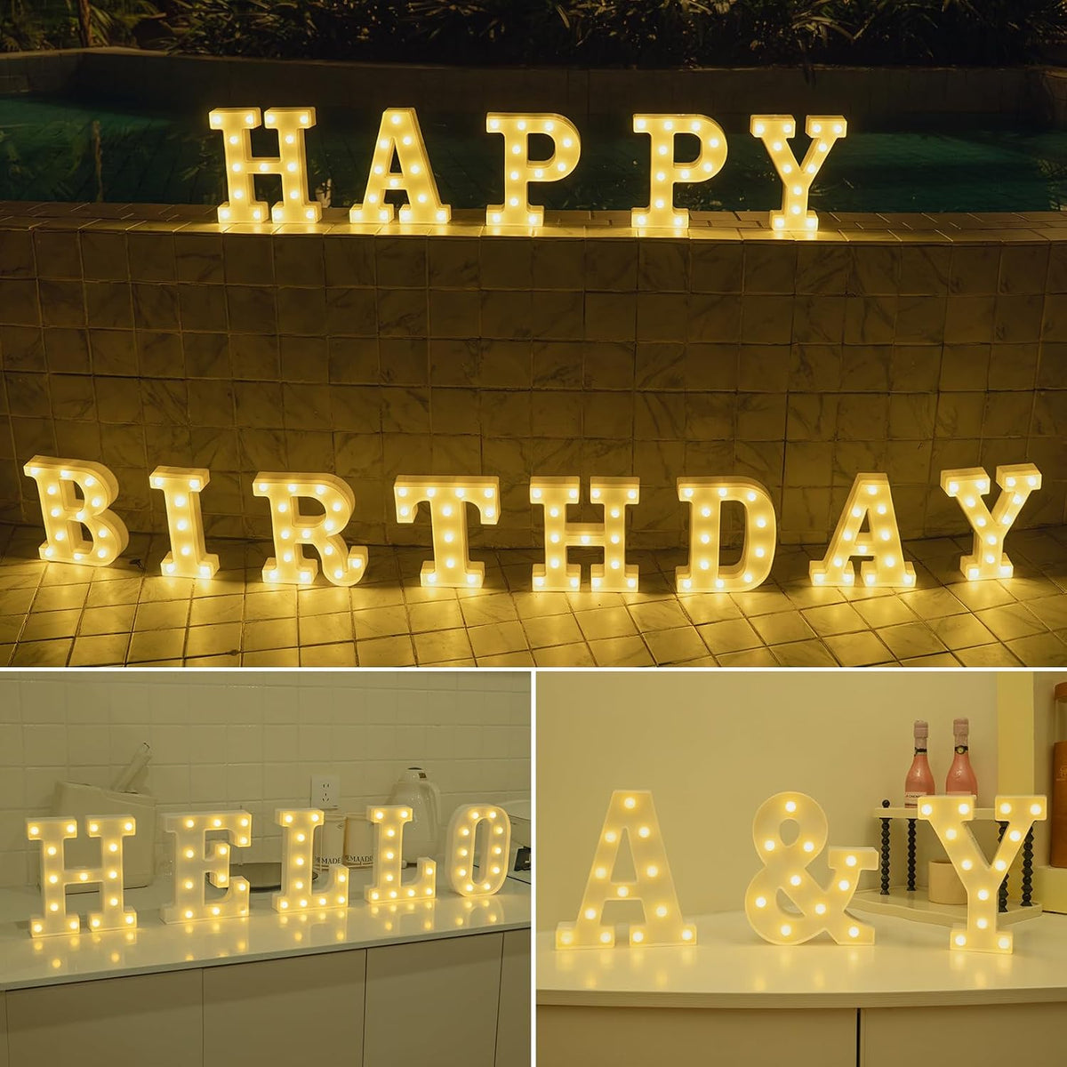 Foaky LED Letter Lights Sign Marquee Light Up Letters Sign for Night Light Wedding/Birthday Party Battery Powered Christmas Lamp Home Bar Decoration(M Sign)
