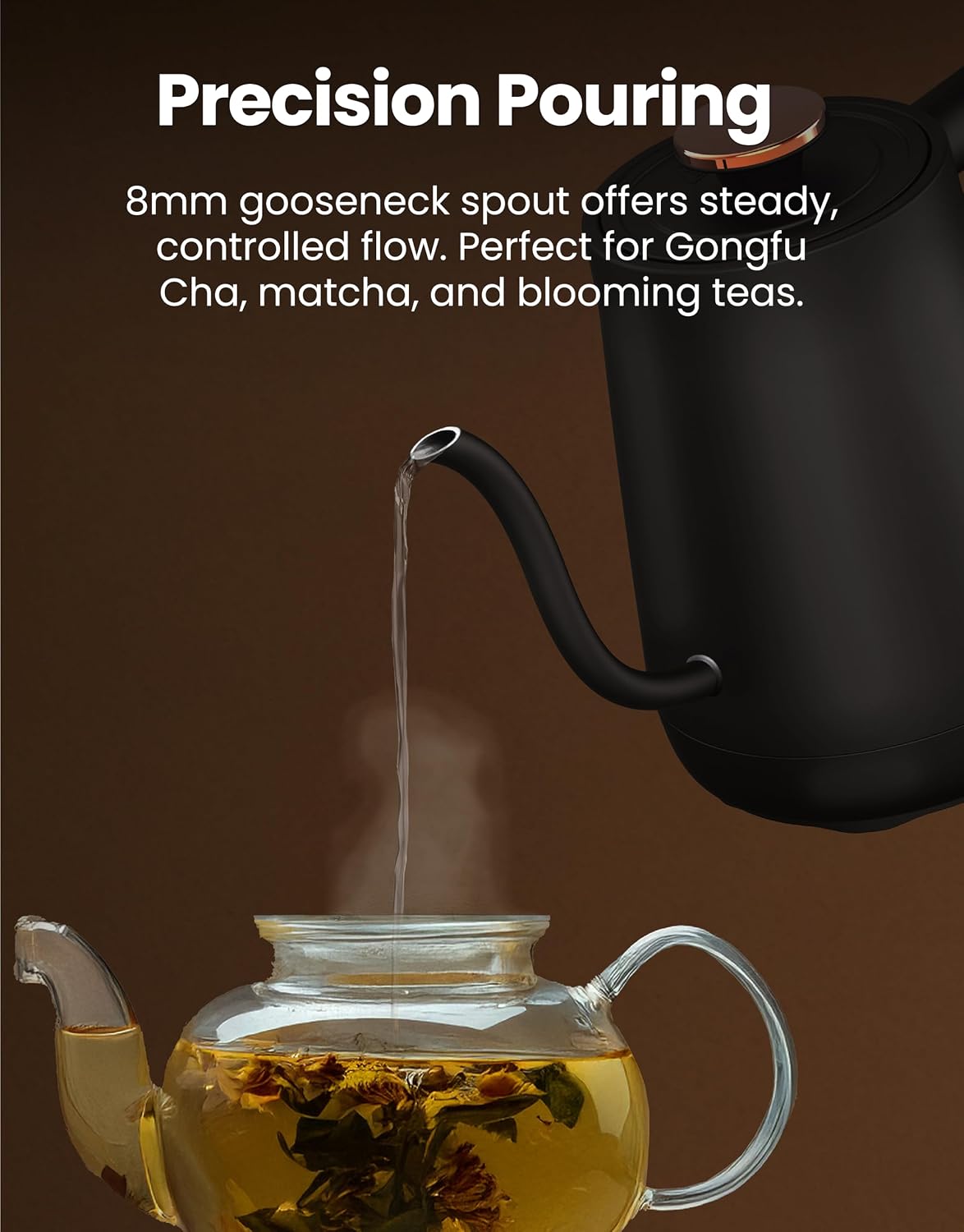 Viante Electric Gooseneck Kettle 0.8L, Pour Over Coffee &amp; Tea, Temp Control