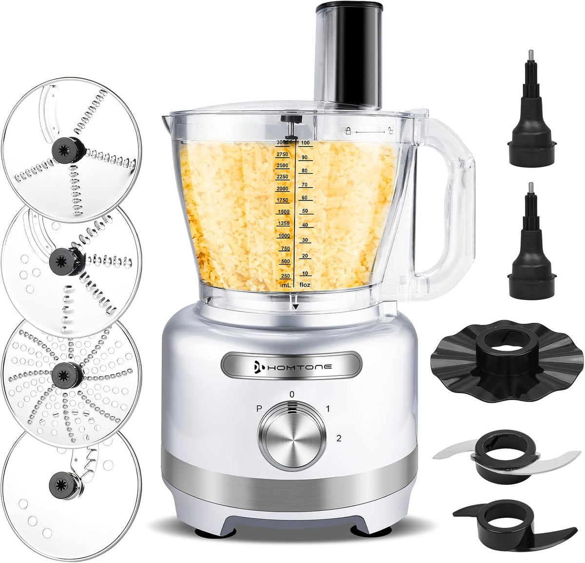 Homtone 16 Cup Food Processor, 6 Preset Modes& Stepless Speed Control for Dough Kneading, Meat Chopping, Slicing, Shredding, French Fries Potato Cuting, Cheese Grating& Whipping Cream, 650W, Red