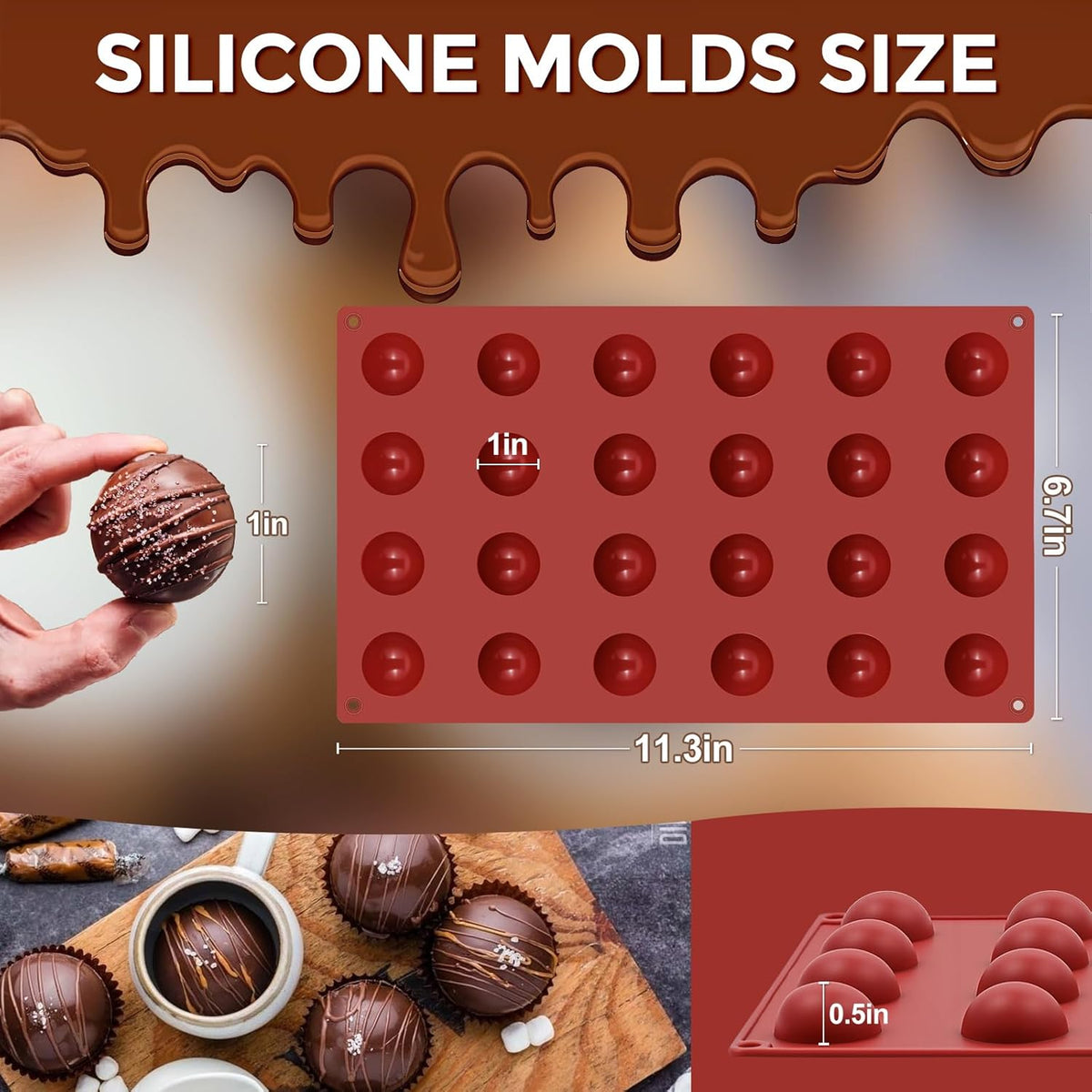 24 Holes Silicone Hot Chocolate Bomb Molds, 2 Packs Mini Semi Sphere Mold 1" Half Sphere Silicone Baking Molds for Making Chocolate, Cake, Jelly, Dome Mousse