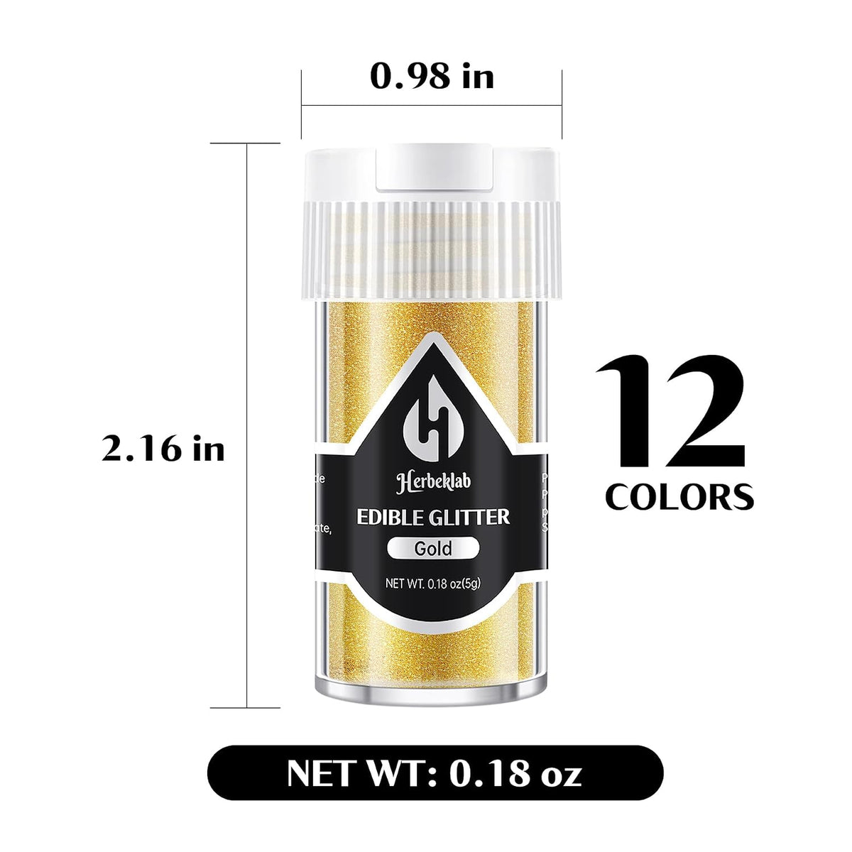 Edible Glitter – 12 Colors Luster Dust Drink Glitter, Food Grade Cocktail Shimmer Powder for Beverages, Cakes, Chocolate &amp; Candy, 5g/Bottle, Christmas Holiday Festive Baking Decoration