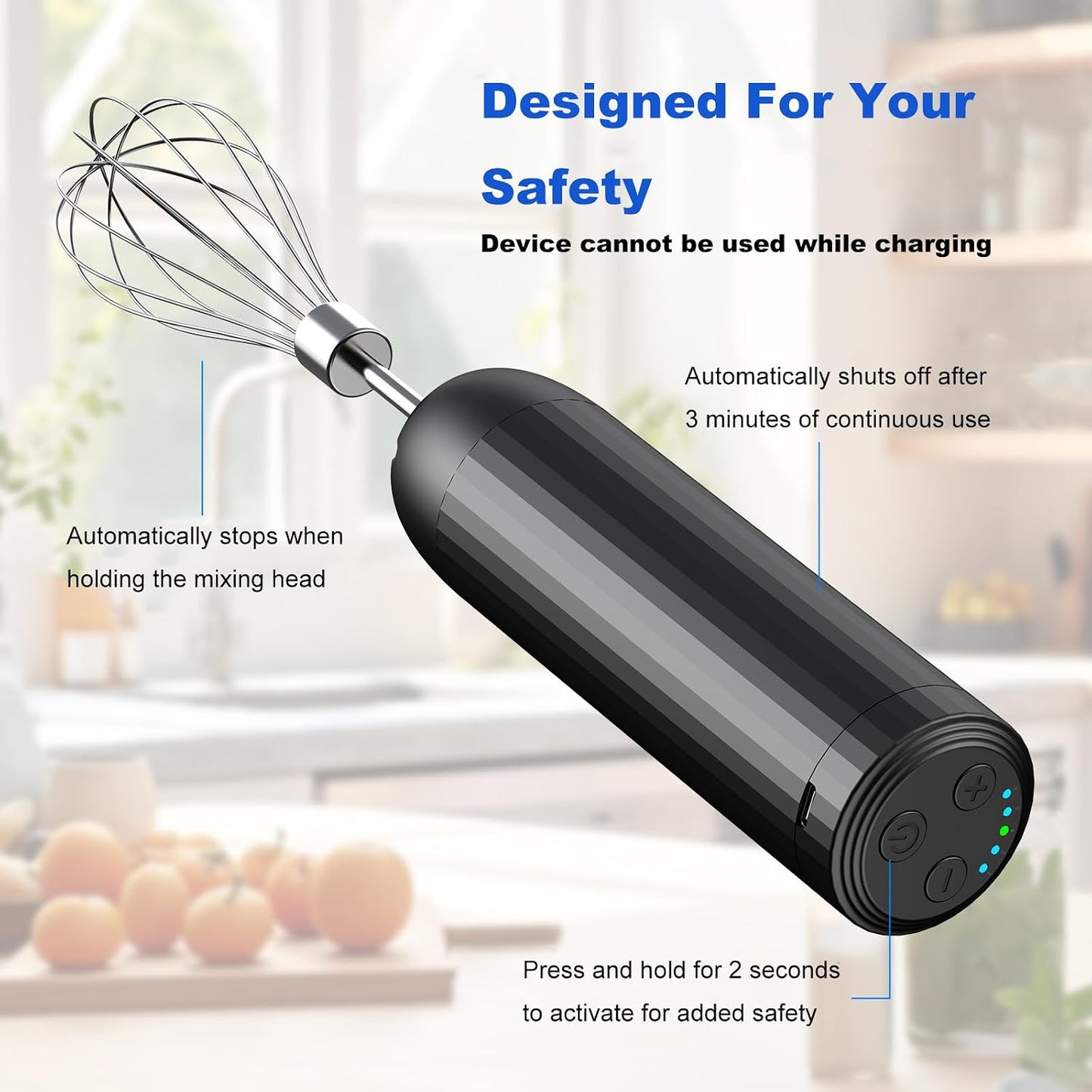 Electric Hand Mixer with MixgoII, Handheld Mixer Electric Whisk, Rechargeable Cordless Handheld Mixer &amp; Milk Frother, Small Food Chopper for Dicing, Mincing, and Puree, 4-Speed, 10Oz