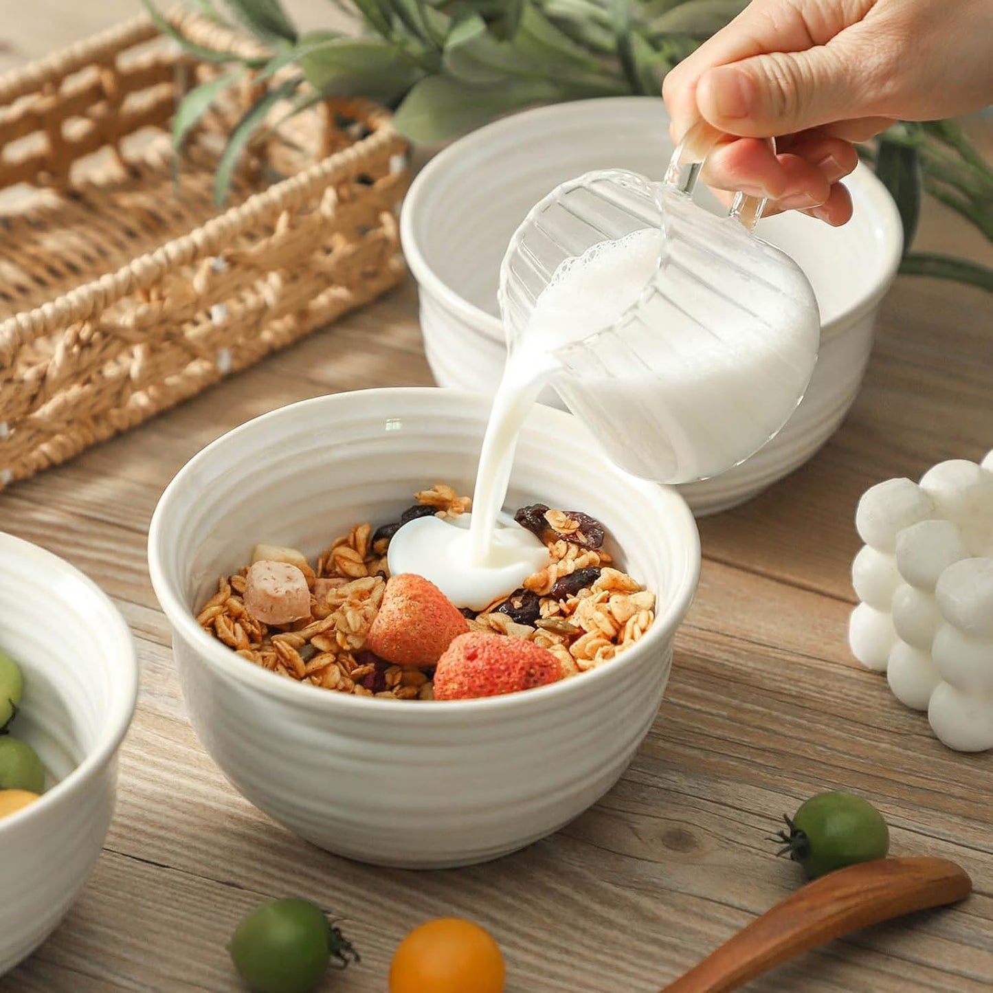 Ceramic Soup Bowls Set of 6, 20 Ounce Deep Creamy White Cereal Bowls, Microwave &amp; Dishwasher Safe, Perfect for Oatmeal, Pasta, Salad, Dessert &amp; Breakfast