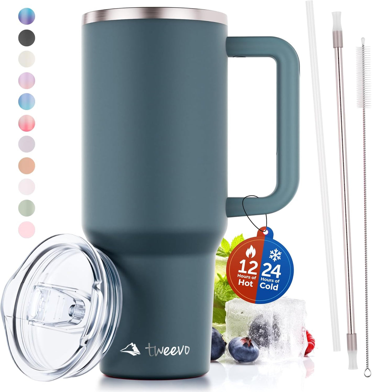 40 oz Tumbler With Handle and Straw Made of Stainless Steel - Double Wall Vacuum Insulated Tumbler With Lid - Sweat Proof Easy Grip, BPA-Free, Dishwasher Safe Tumbler (Charcoal)