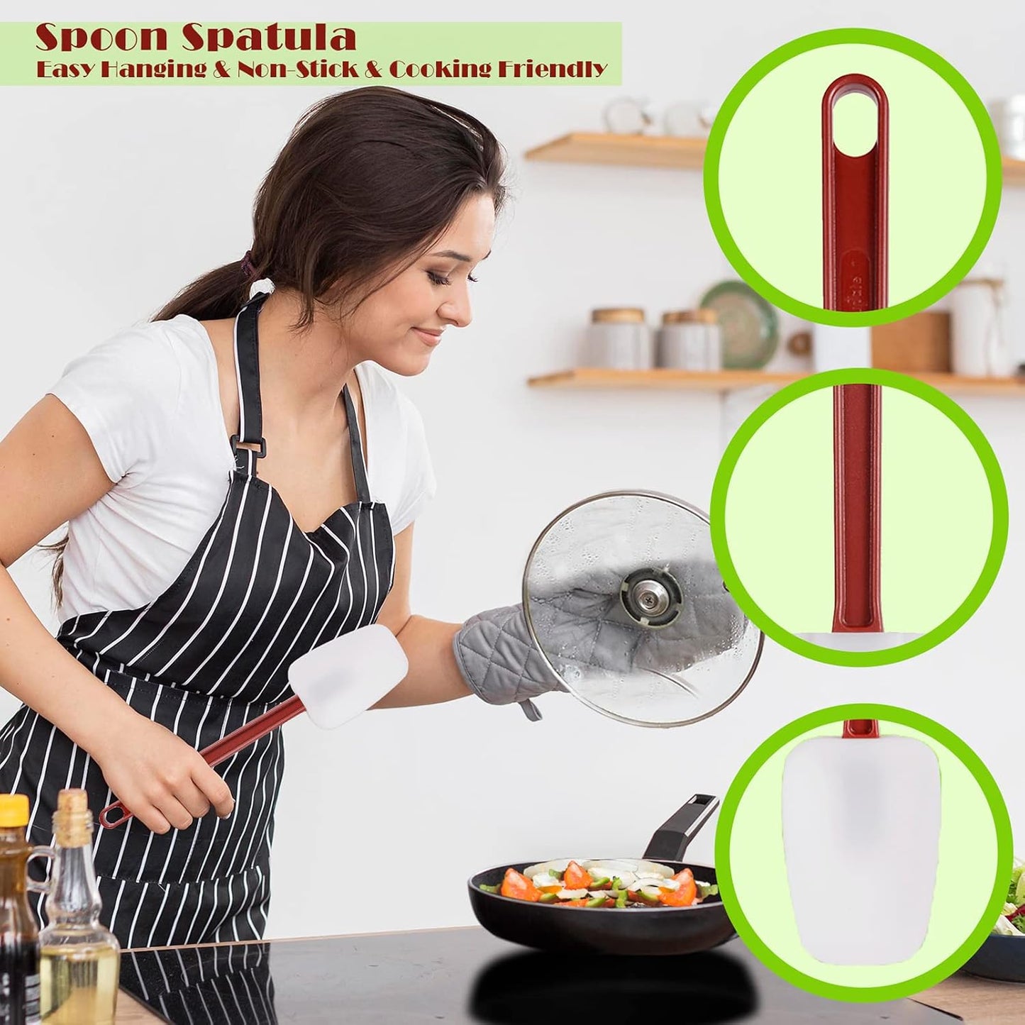 Silicone Rubber Spatula and Spoon Rubber Spatula Set of 3, High Heat Spatula Spoon, Commercial Spatula for Cooking, Commercial Rubber Spatula (3 Spoonula 16 Inches), White