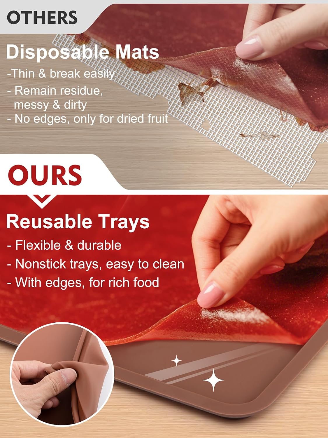 Aulock 4PCS Silicone Food Dehydrator Sheets with Edge, Non-stick Tray Liner