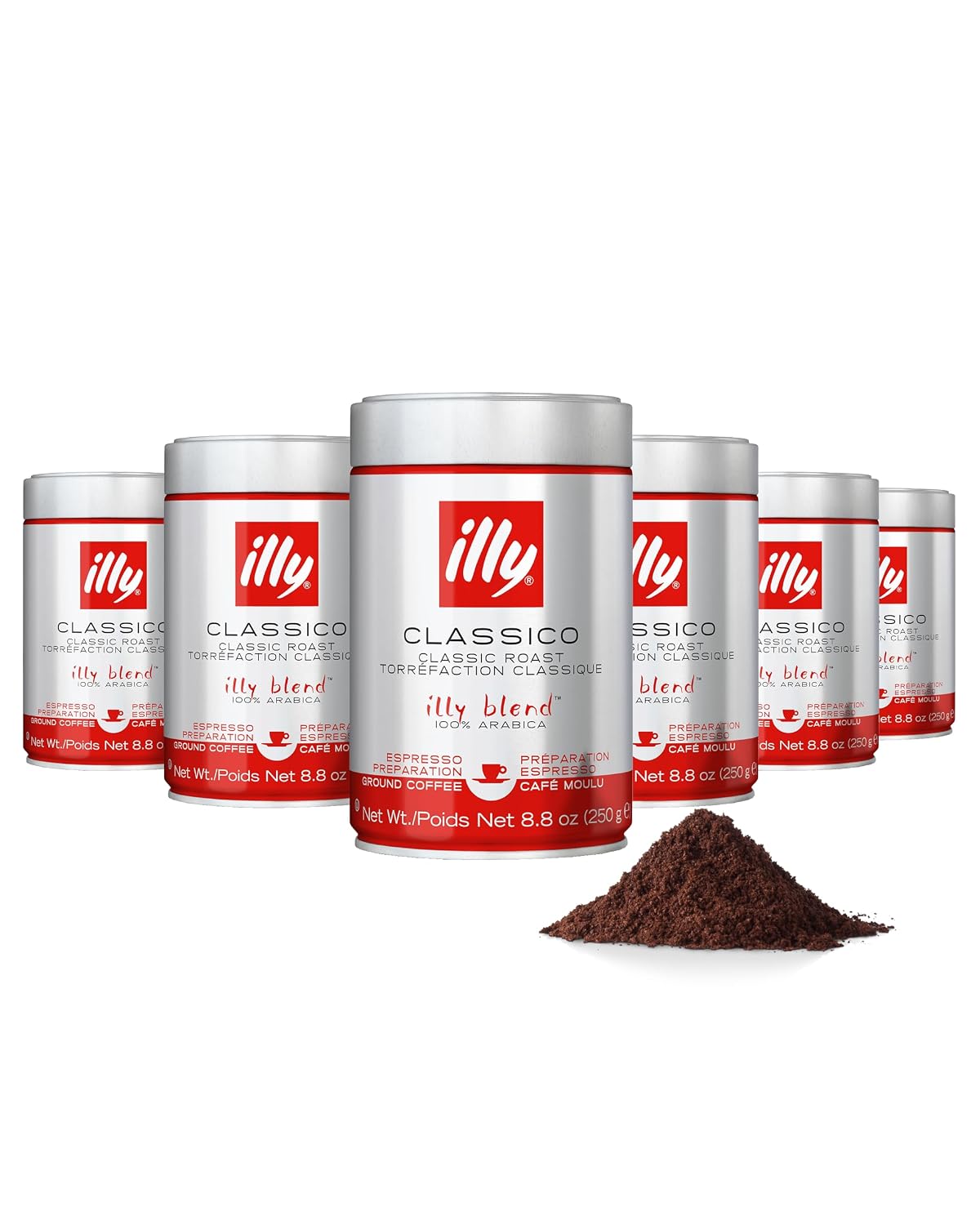 illy Ground Espresso Coffee, Classico Medium Roast, 8.8oz, 6 Pack | 100% Arabica, Premium Italian Coffee, Pre-Ground for Espresso Machines