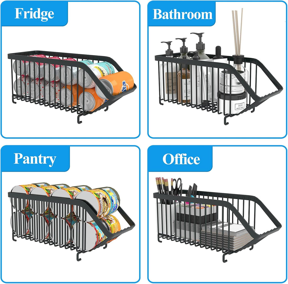 GILLAS 8 Pack Stackable Soda Can Organizer for Refrigerator, Can Holder Dispenser, Canned Food Storage Rack for Fridge, Kitchen, Countertops, Cabinets, White