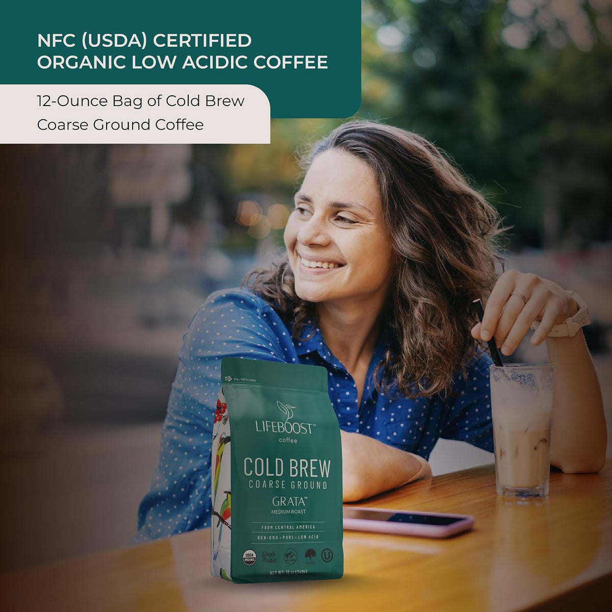 Lifeboost Low Acid Cold Brew Coffee, Organic Coarse Ground Medium Roast, 12 oz