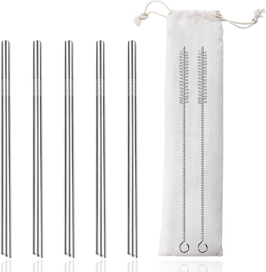 Lazycorner 5 Pcs Stainless Steel Smoothie Straws, 0.4'' Extra Wide Reusable Metal Drinking Straws for Milkshake, Smoothie,