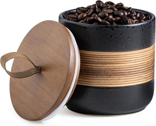 Ceramic Jar with Lid, Coffee Container Kitchen Food Storage Jars for Spice Sugar Tea Bag, Stackable Decorative Jars for