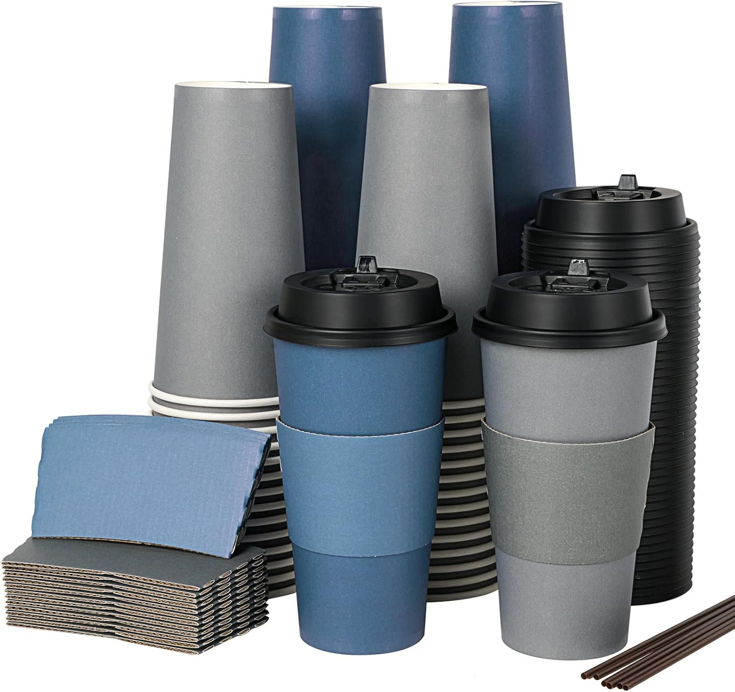 LITOPAK 100 Pack 20 oz Disposable Paper Coffee Cups with Lids, Sleeves and Stirring Sticks for Hot C