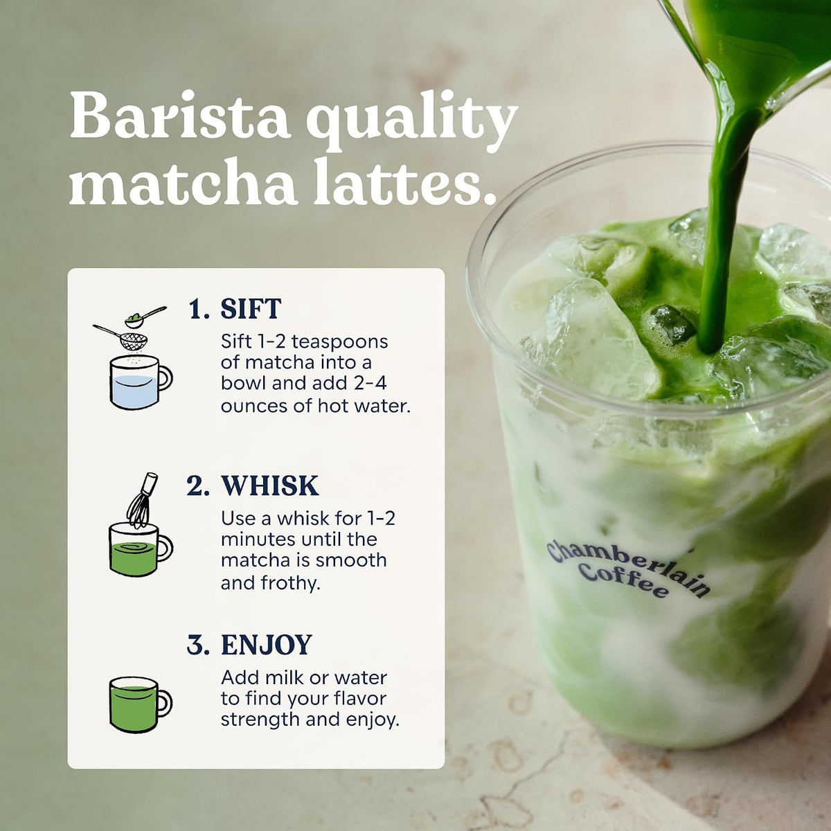 Chamberlain Coffee Vanilla Matcha Ceremonial Grade Green Tea Powder - Antioxidant Rich, L Theanine, Calm Energy, Signature Vegan Matcha Powder - Premium First Harvest Japanese Green Tea - 30g