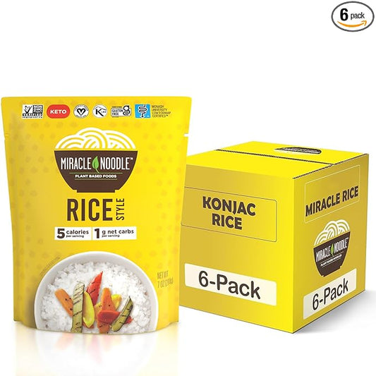 Miracle Noodle Ready to Eat Rice, 7 Oz (Pack of 6), Plant Based Shirataki Konjac Rice, 5 Calories, 1g Net Carbs Per Serving,