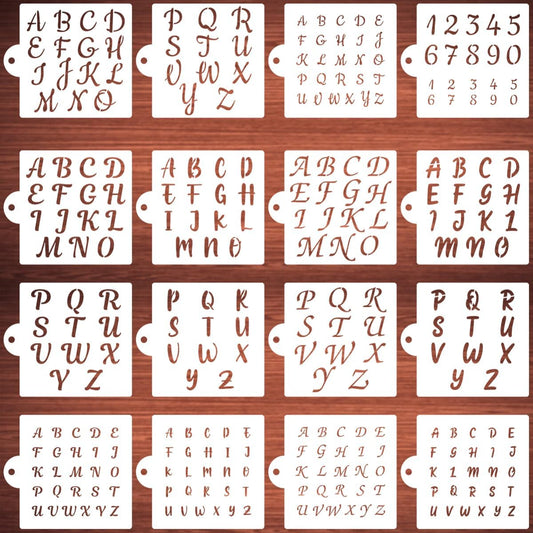Alphabet Letter Stencils for Cookies Decorating - 16 Pack Letters Numbers Stencil Templates for Cakes Coffee Baking,