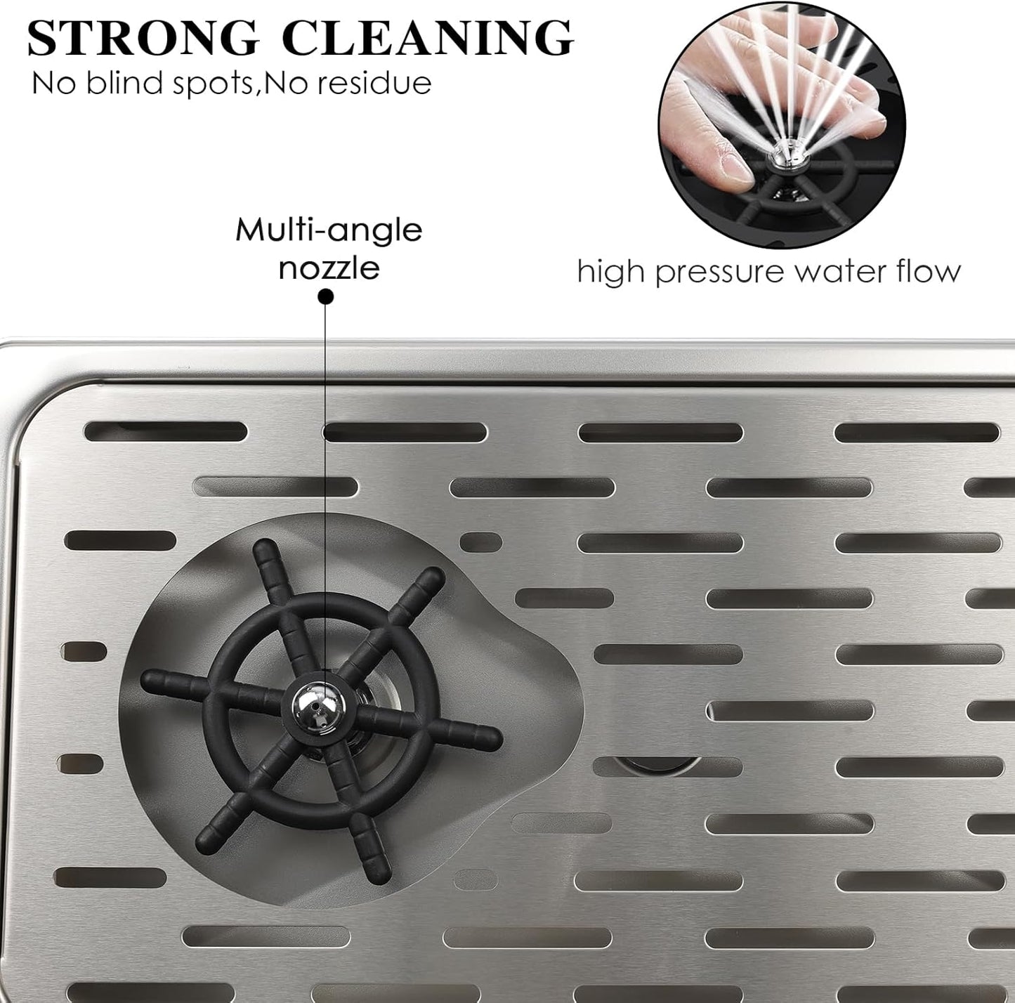 Pitcher Washer, Espresso Washer and Spray, Pitcher Rinser ，Drainage and Drip Tray, 304 Stainless Steel Bar Glass Washer Sink, Suitable for Home Kitchen, Hotel, Coffee Shop, Restaurant (Silver)