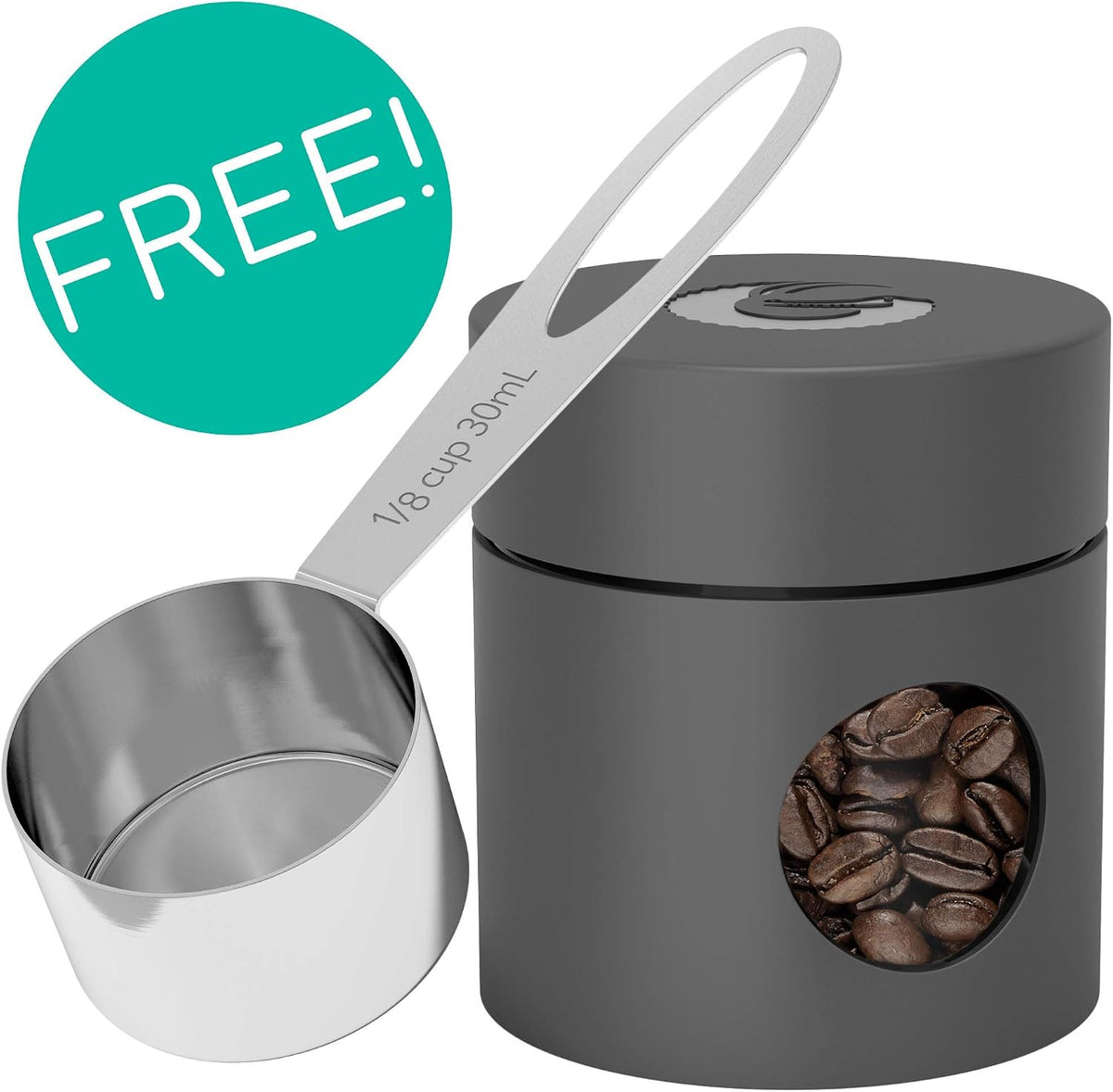 Coffee Gator Coffee Canister, 16oz Airtight Containers &amp; Travel Jar | w/ Date Tracker, Scoop, Valve Kitchen Food Storage Jars for Beans, Ground, Rice, Tea, Sugar, Cookie, Bar Accessories, Gray