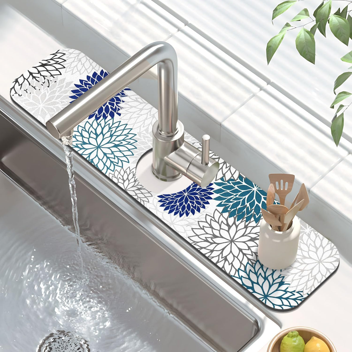 Findosom 2Pcs Dish Drying Mat &amp; Sink Splash Guard, Absorbent Coffee Mat