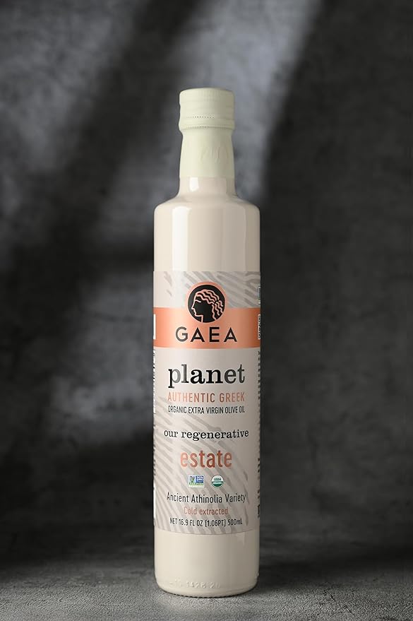 GAEA PLANET Organic Extra Virgin Olive Oil, 16.9 fl oz | Cold Extracted Greek Olive Oil from Our Regenerative Estate | Ancient Athinolia Variety | First Cold Press, Non-GMO, USDA Organic
