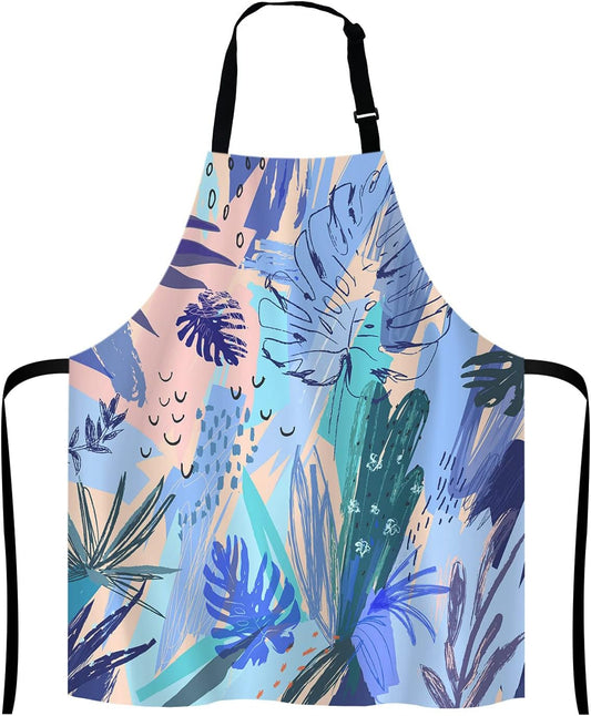 Watercolor Tropical Flower Bib Apron with Adjustable Neck for Men Women,Suitable for Home Kitchen Cooking Waitress Chef