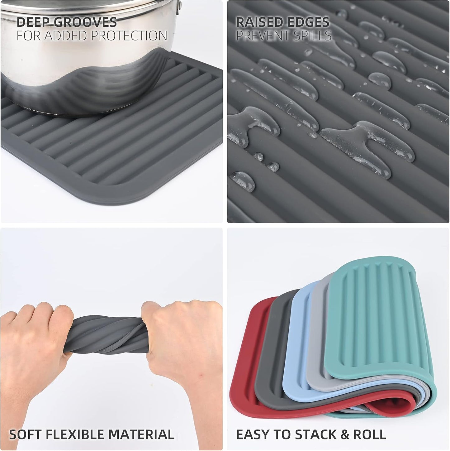 Trivets for Hot Dishes, Silicone Trivets for Hot Pots and Pans, Heat Resistant Hot Pads for Kitchen Counter, 2 Pcs Multi-Purpose &amp; Versatile Trivet Mat (9"x12")(Light Grey)