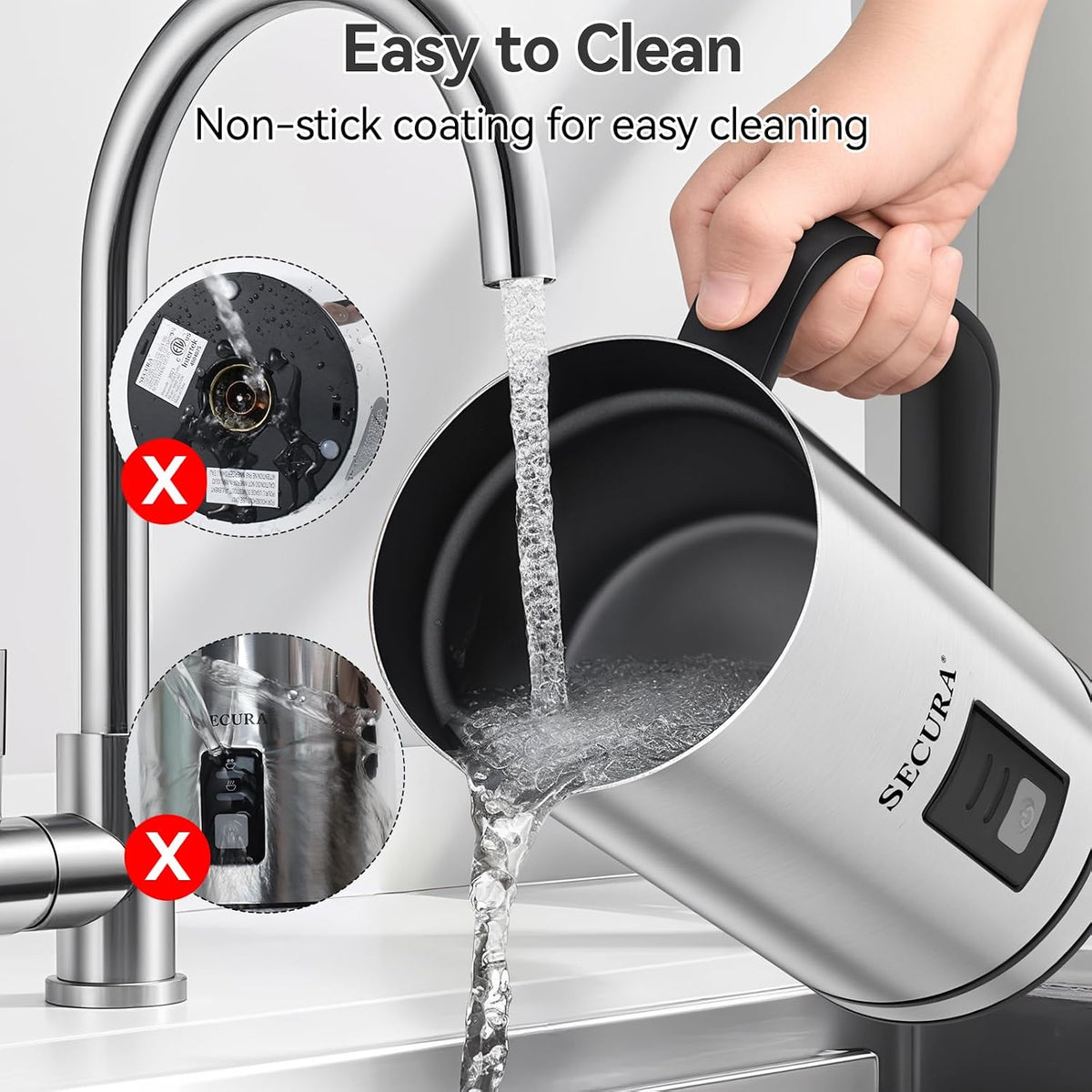 Secura Milk Frother, Automatic Hot &amp; Cold Foam Maker, 16.9oz Milk Warmer | Stainless Steel, Easy Cleaning, Strix Temperature Control, One-Touch Operation, Rich &amp; Creamy Milk Froth for Latte