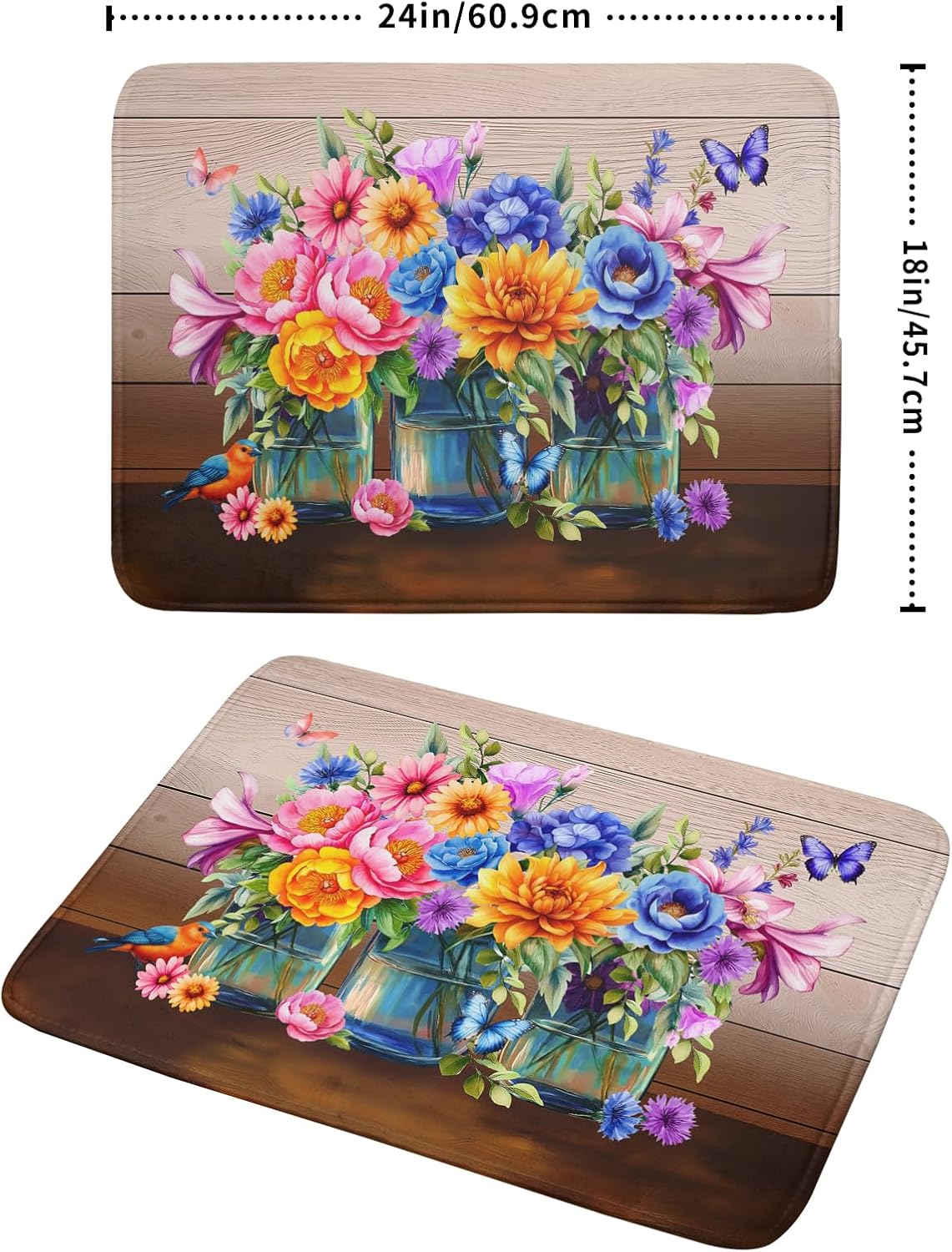 Summer Flowers Dish Drying Mat for Kitchen Counter 18x24in Vintage Colorful Floral Kitchen Drying Mat Soft Absorbent
