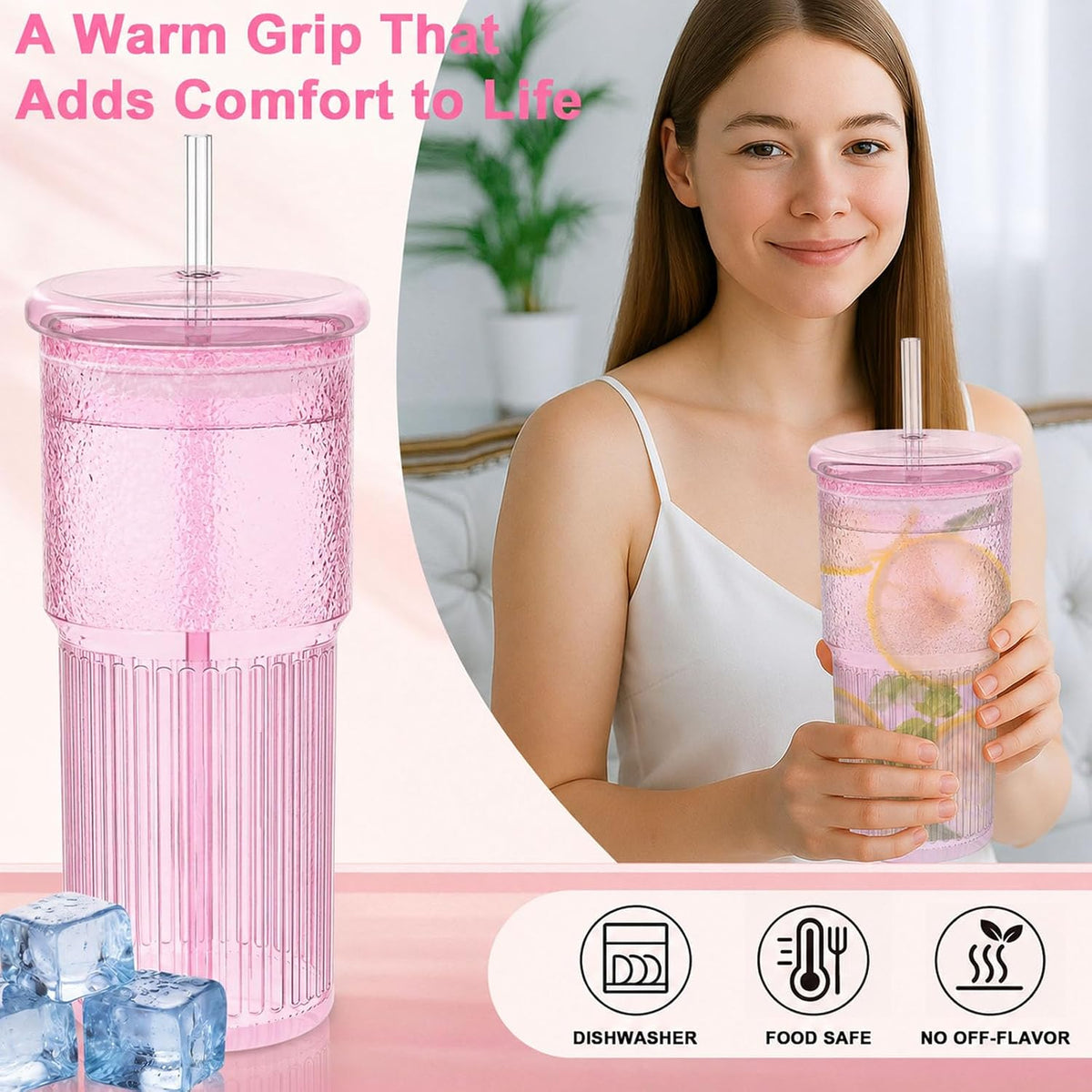 Luiaiog Glass Cups with Lids and Glass Straws