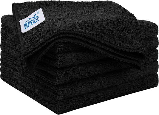 HOMEXCEL Black Microfiber Cleaning Cloth 6 Pack, 12.5 x 12.5 inch Microfiber Towels for Cars, Ultra Absorbent Car Washing