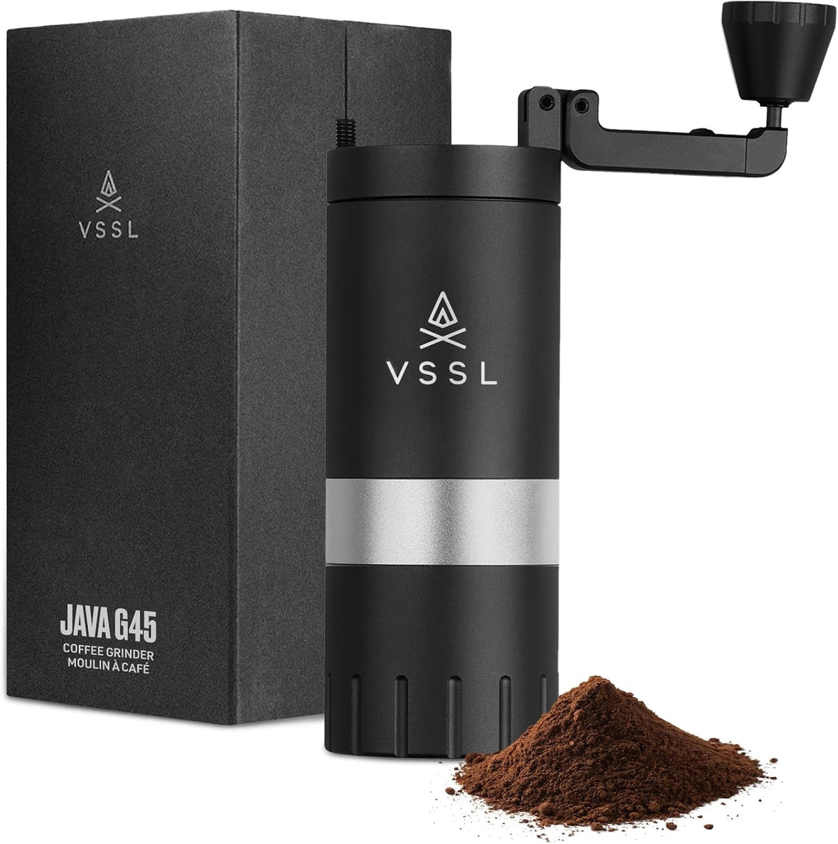 VSSL Java G45 Premium Manual Coffee Grinder | Portable Coffee Grinder for Camping or Hiking | Straight Handle French Press, Drip, Espresso with Stainless Steel Conical Burr Mill | 20 gram capacity