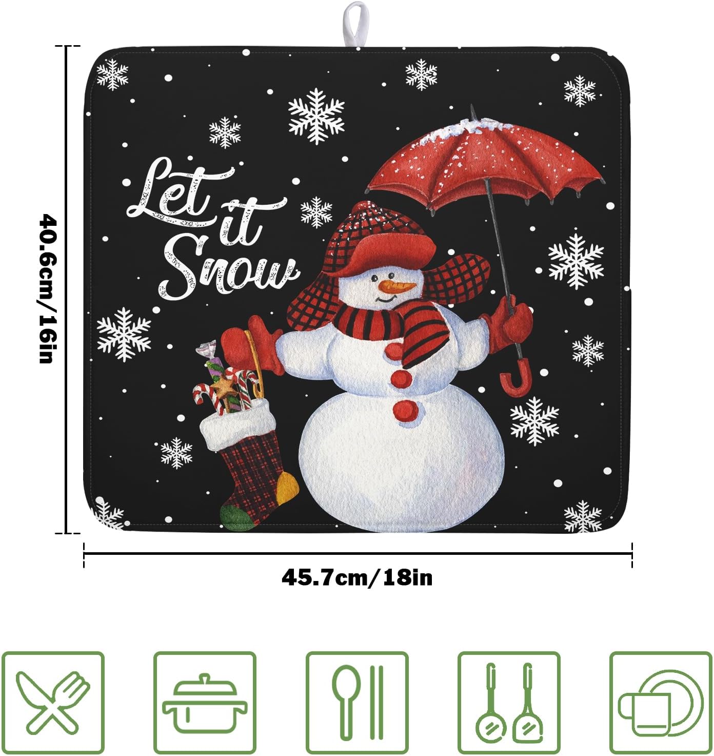 Winter Snowman Dish Drying Mat, Christmas Snow Dish Drying Mat for Kitchen Counter, Christma Cute Snowman Absorbent Fast Dry Dish Drainer Mat Protector Xmas Microfiber Dish Drying Pad 16x18 Inch