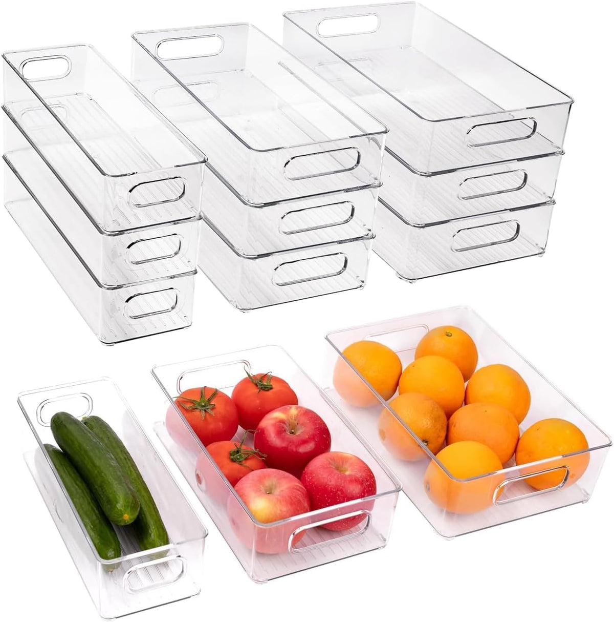 9 Pack Refrigerator Organizer Bins,3 Sizes Clear Pantry Storage with Handles and 30 PCS Plastic Bags for Fridge, Freezer, Shelves, Drawer, Bins, Snack Organizer for Home & Kitchen