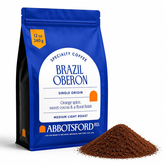 Brazil Oberon Ground Coffee, Medium Light Roast Ground Coffee with Orange Spice &amp; Cocoa, 12 oz Brazilian Coffee Bag, Single Origin from Cerrado, Specialty Coffee for a Bright, Flavorful Brew