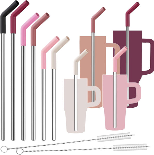 Tomorotec 6-Pack Stainless Steel Reusable Straw with Silicone Tip 3 Sizes, Metal Drinking Straws Fit for Stanley Quencher
