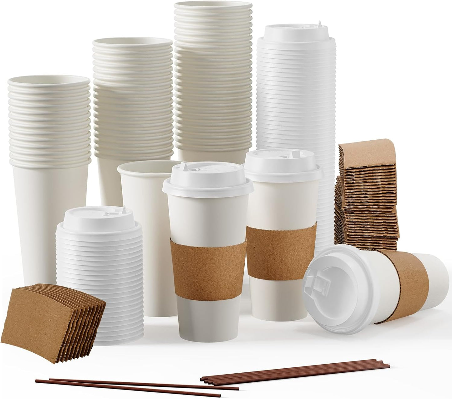 JOLLY PARTY [50 Pack] 20 oz Paper Coffee Cups, Disposable Paper Coffee Cup with Lids, Sleeves, and S