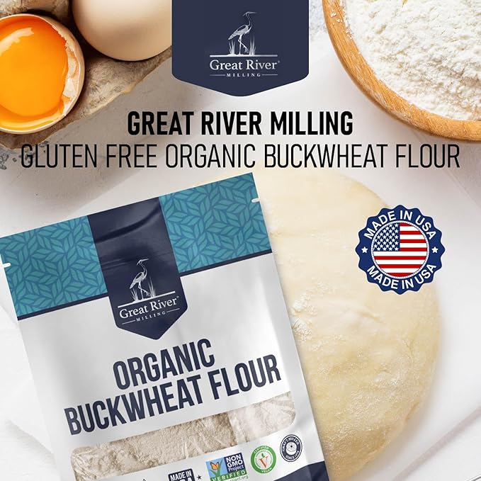 Great River Milling Organic Buckwheat Flour | Gluten Free Flour Alternative | USDA Organic, Non-GMO, Kosher | Ideal for Crepes, Pancakes, Waffles, Baking & More | 5 Lb