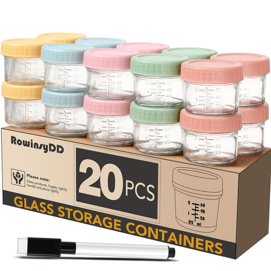 20 Pack Glass Baby Food Storage Containers, 4 oz Leakproof Baby Food Jars with Lids, Small Glass Food Containers for Infant