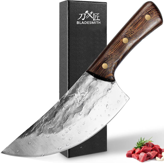 BLADESMITH Butcher Knife, Viking Boning Cleaver knife for Meat Slicing - 7'' Sharp Multi-Purpose Forged in Fire for