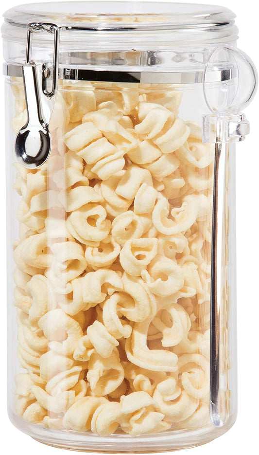 Oggi Clear Canister Airtight 72oz - Clamp Lid & Spoon - Airtight Food Storage Container, for Kitchen & Pantry Storage of