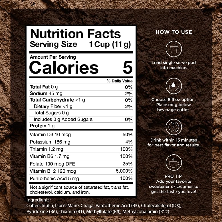 VitaCup Mushroom Medium Roast Coffee Pods, with Lions Mane, 32ct