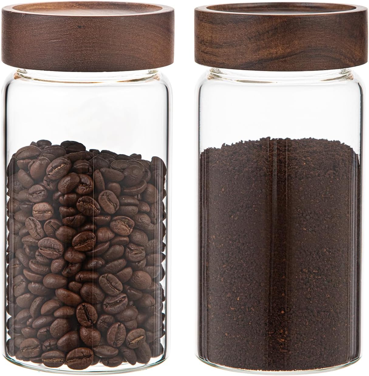 18 OZ Glass Coffee Jars with Top Screw Lid Ground Sugar Spice Herb Container Clear Glass Jar Round Food Storage Canister for Pantry Tea Coffee Bean Spice Cookies Salts (2×550ml(18oz))