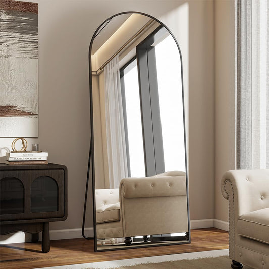 VooBang 24 x 65 inch Arched Full Length Mirror, Black Arch Floor Mirror Full Length with Stand, Full Body Standing Mirror