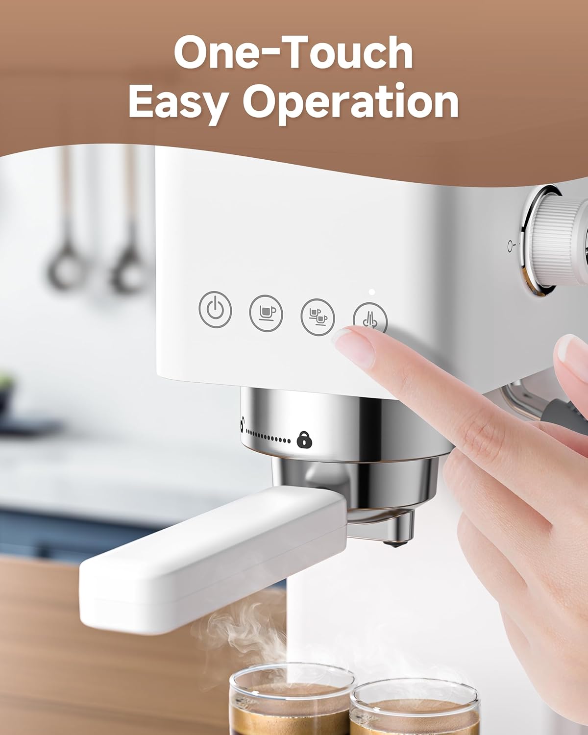 AMZCHEF Compact Espresso Machine 20 Bar, Americano, Latte &amp; Cappuccino | Easy One-Touch Brewing, 30s Heat-Up, Stable PID Control, Easy Milk Frothing, Compact Design, 50oz Tank, White