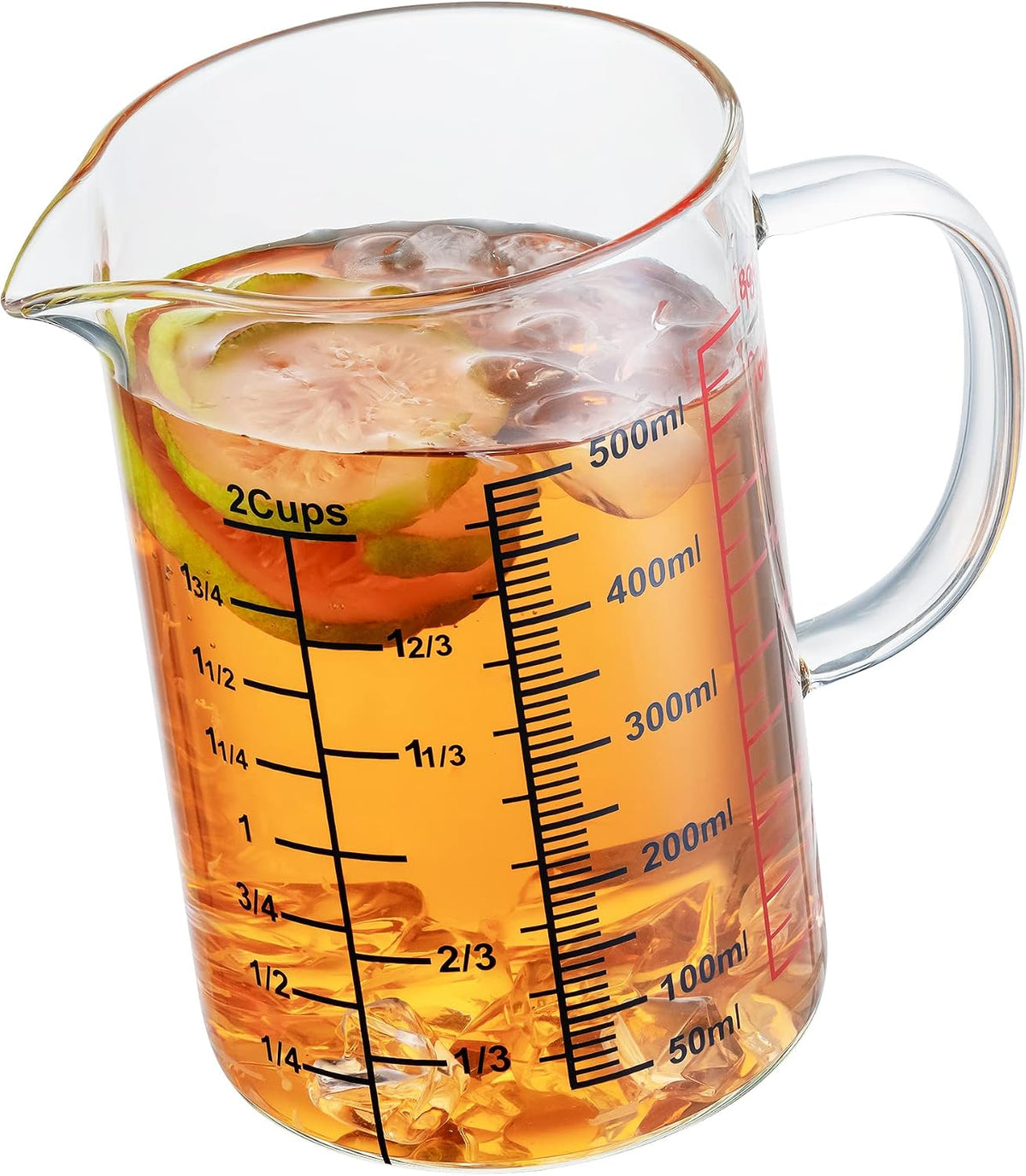 Ackers BORO3.3 Glass Measuring Cup-[Insulated handle | V-Shaped Spout]-Made of High Borosilicate Glass Measuring Cup for Kitchen or Restaurant, Easy to Read, 500 ML (16 Oz, 2 Cup)