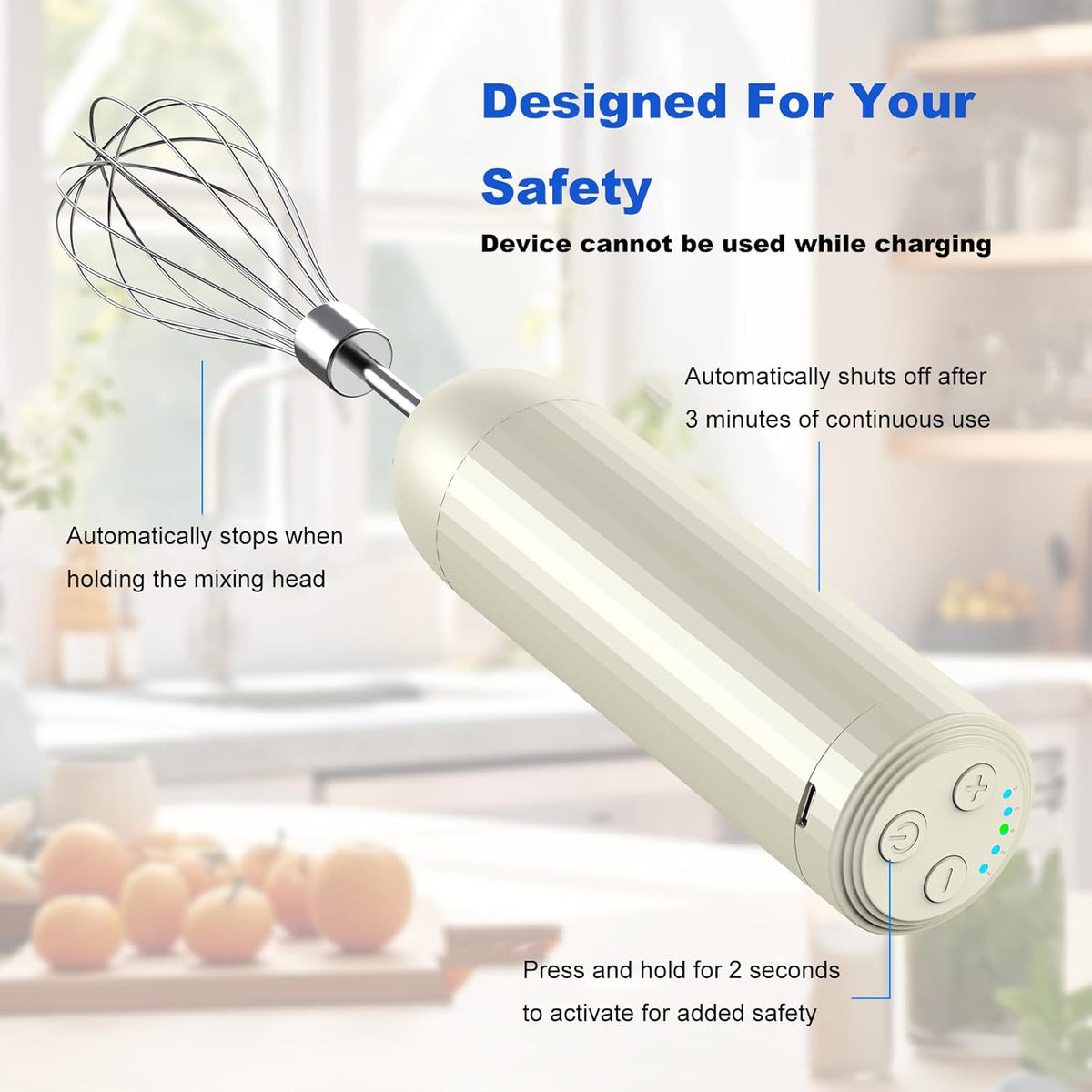 Cordless Hand Mixer MixgoII, Handheld Mixer Electric Whisk &amp; Milk Frother, Hand Held Mini Mixers, Rechargeable Hand Mixer and Whisker, Food Processor for Cooking, Food Chopper, 4-Speed, 10Oz