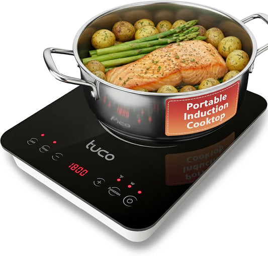 TUCO Portable Induction Cooktop Burner Hot Plate Electric Stove with Shatter-Proof Ceramic Glass, LCD Sensor Touch, ETL Certified, 20 Cooking Modes, 1800 Watts