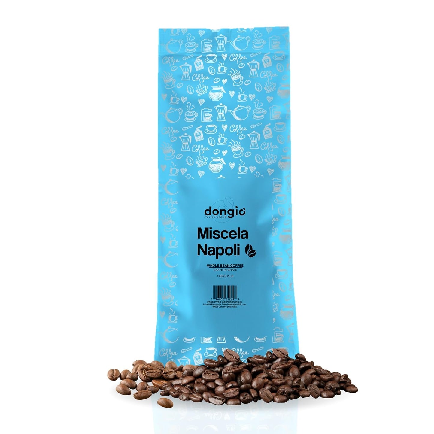 Dongio Caffe Napoli Blend Whole Bean Coffee, Dark Espresso Roast, 2.2 lb Bag, Roasted in Italy, Premium Italian Coffee Beans with Dark Chocolate &amp; Baked Cookie Notes