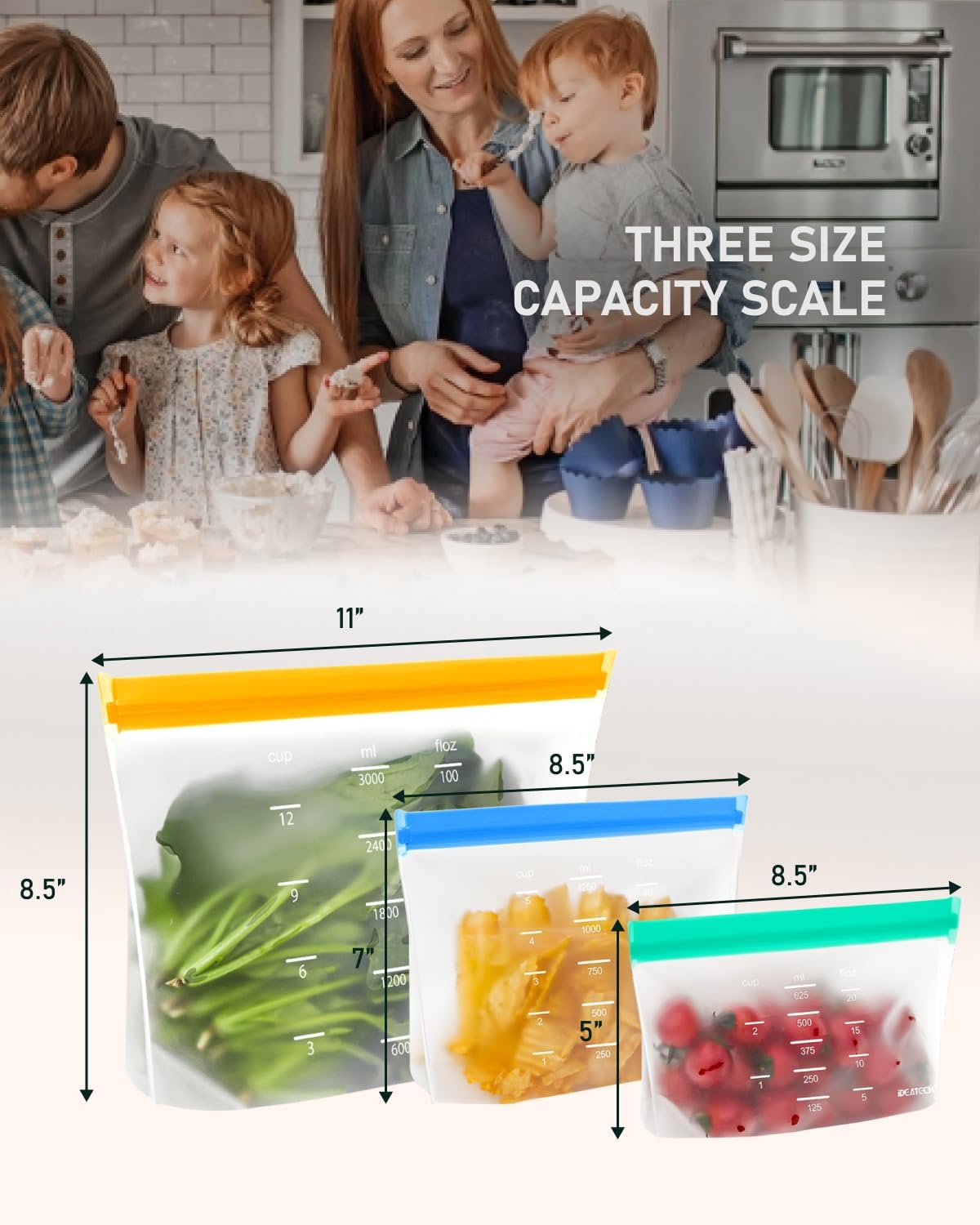 IDEATECH Sandwich Bags, Quart Freezer Bags Dishwasher Safe, Leakproof & BPA Free Reusable Bags for Food Storage, Home Organization, Traval & Make-up, Plastic Free Storage Bags Stand Up(10Pack)