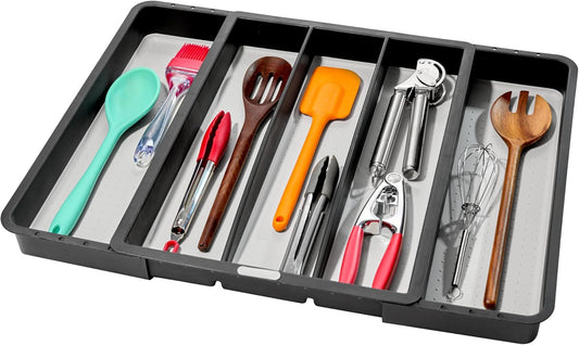 madesmart Expandable Utensil Tray - Granite| CLASSIC COLLECTION| 5-Compartments | Kitchen Organizer | Soft-Grip Lining |
