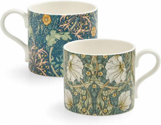 Spode Morris &amp; Co 12oz Mug, Set of 2 - Porcelain Drinkware for Tea or Coffee, Microwave &amp; Dishwasher Safe Cups for Kitchen Shelf Display or Home Coffee Bar Accessories (Seaweed &amp; Pimpernel)